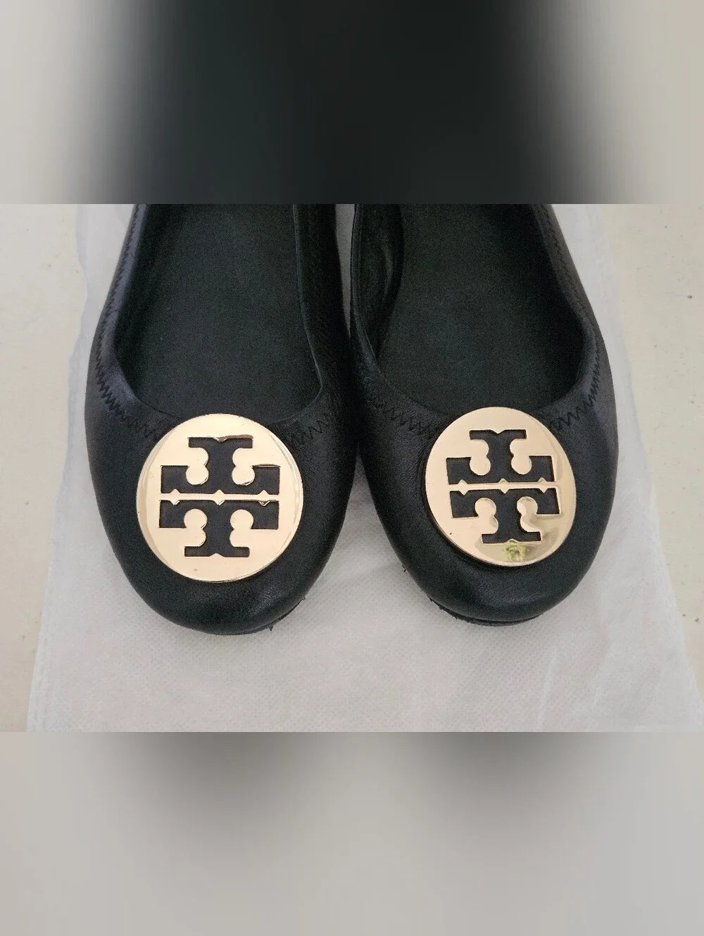 Tory Burch Black Reva Ballet Flats with Gold Logo